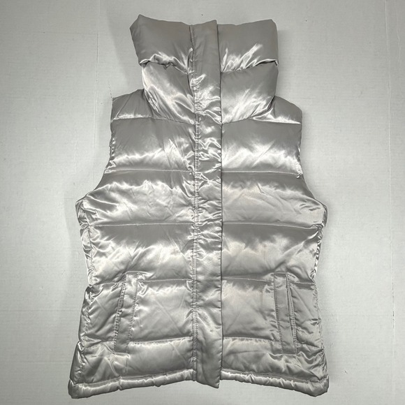 Talbots Jackets & Blazers - Talbots Petites Down Puffer Vest Quilted Zip Silver Womens Turtleneck Button EUC